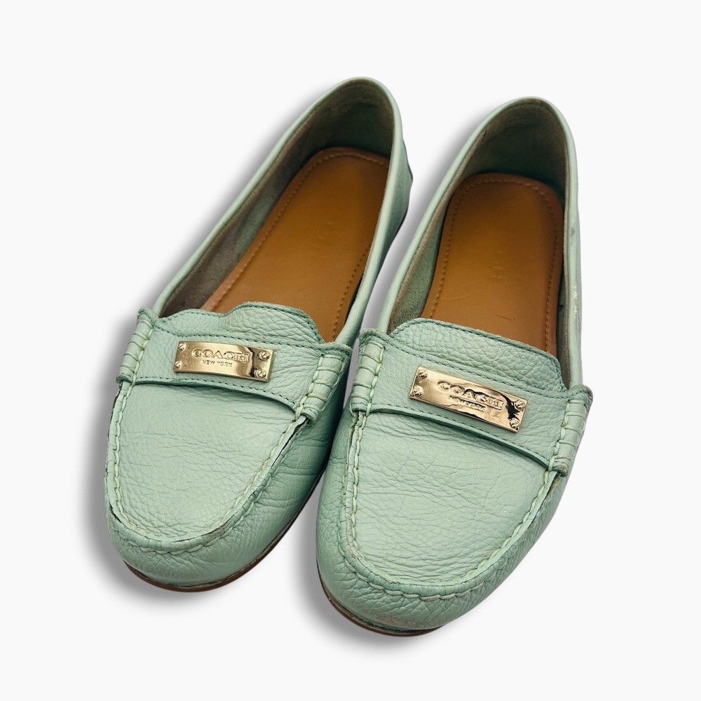 Coach Fredrica Mint Green Pebbled Leather Driving Loafers Flats US 8 B EU 38
